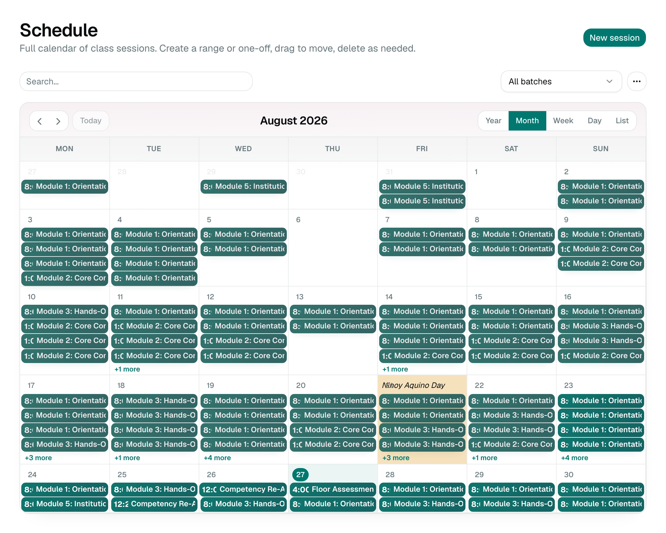 YourCampusPal HQ batch calendar for SMAW Welder NC II