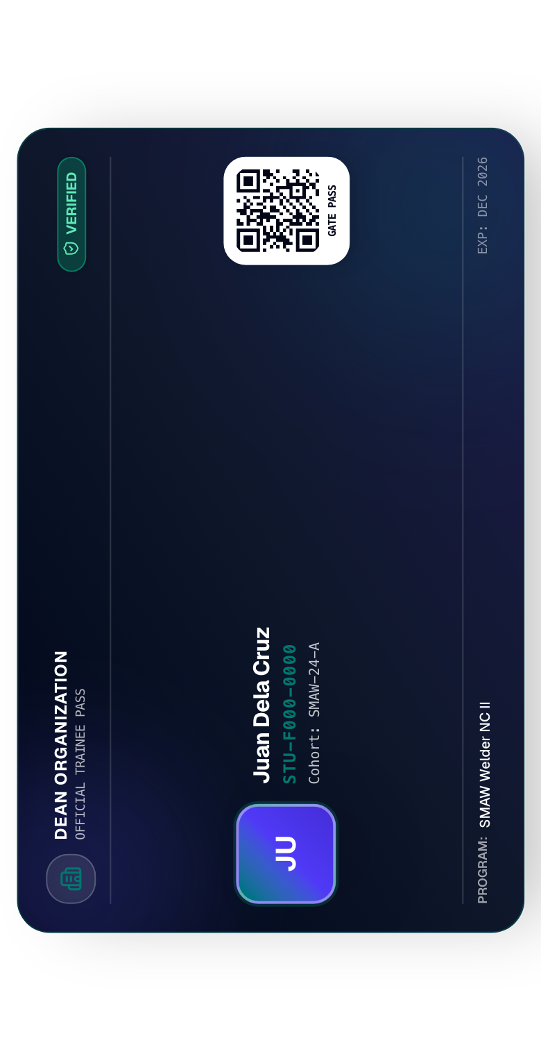 Trainee digital QR ID pass on the mobile companion